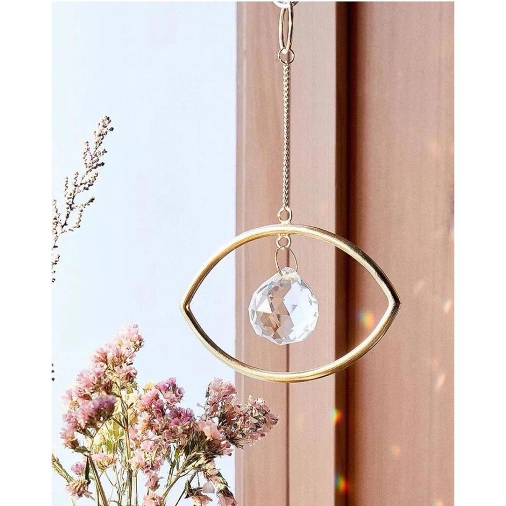 Sun Catcher Prismatic Eye Wall Hanging Glass Crystal Brass Suncatcher BoHo Decor